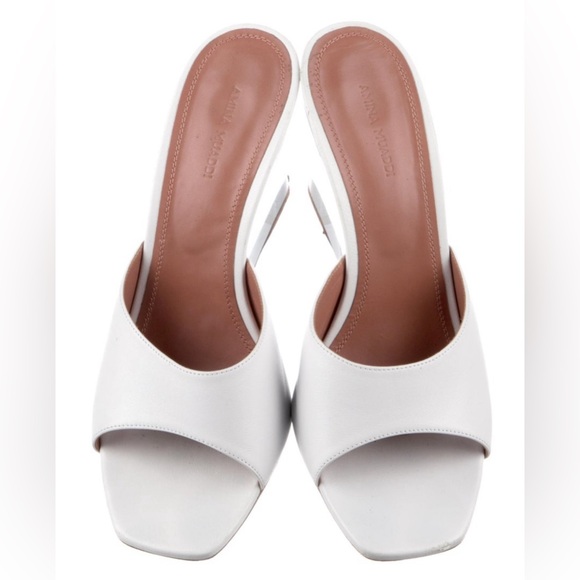 Amina Muaddi Lupita White Leather W/Clear Slide/Wedge - Picture 2 of 4